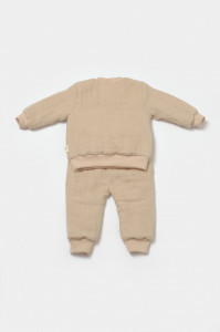 Set bluza dublata si pantaloni Ursulet, Winter muselin, 100% bumbac - Apricot, BabyCosy
