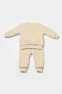 Set bluza dublata si pantaloni Ursulet, Winter muselin, 100% bumbac - Stone, BabyCosy