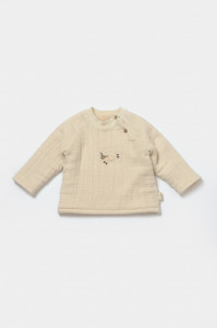 Set bluza dublata si pantaloni, Winter muselin, 100% bumbac - Stone, BabyCosy