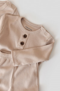 Set bluzita cu maneca lunga si pantaloni lungi din bumbac organic si modal - Blush BabyCosy - Img 3