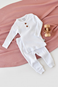 Set bluzita cu maneca lunga si pantaloni lungi din bumbac organic si modal - Alb BabyCosy - Img 2