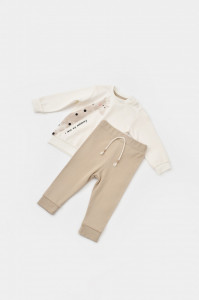 Set bluzita cu maneca lunga si panataloni lungi Girafa, BabyCosy, 100% bumbac organic, Ecru