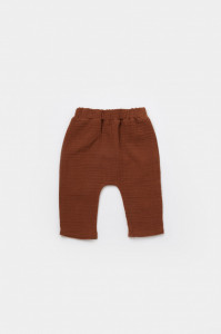 Set bluzita petrecuta si panataloni lungi din muselina, Baby Cosy, 100% bumbac organic, Caramiziu