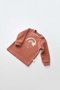Set Curcubeu cu bluzita cu maneca lunga si pantaloni lungi din 80%bumbac organic si 20% poliester - Caramiziu, BabyCosy - Img 3