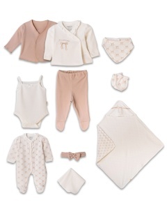 Set de 10 piese pentru nou nascut, Bow, powder, 100% bumbac organic, BabyCosy - Img 2