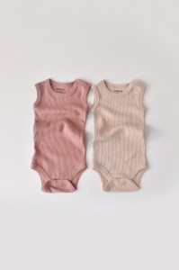 Set de 2 body-uri fara maneci din bumbac organic si modal - Roz/Blush BabyCosy - Img 2