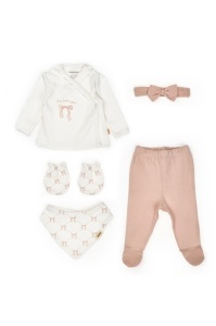 Set de 5 piese pentru nou nascut, Bow, powder, BabyCosy - Img 3