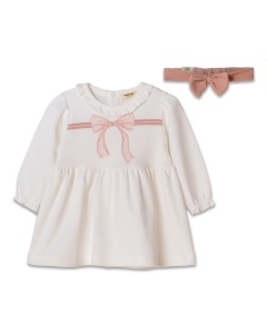 Set rochita cu bentita, Bow, BabyCosy, 100%bumbac organic, Powder - Img 5