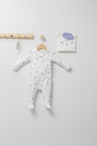 Set salopeta cu caciulita cu urechiuse pentru bebelusi Paris Love, Tongs baby - Img 3