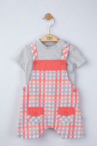 Set salopeta cu tricou in carouri pentru bebelusi, Tongs baby - Img 2
