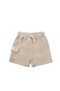 Set tricou ecru cu pantaloni scurti TeddyBear, 100% bumbac organic, BabyCosy
