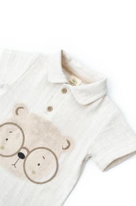 Set tricou, salopeta si sapca TeddyBear, 100% bumbac organic, BabyCosy