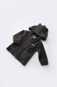 Set Ursulet cu bluzita cu fermoar si gluga si pantaloni lungi din 80%bumbac organic si 20% poliester - Antracit, BabyCosy - Img 3