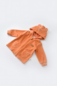 Set Ursulet cu bluzita cu fermoar si gluga si pantaloni lungi din 80%bumbac organic si 20% poliester - Portocaliu, BabyCosy - Img 3