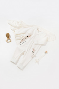 Salopeta cu fermoar Girafe, BabyCosy, 100% bumbac organic, Ecru