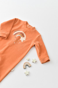 Salopeta Curcubeu cu maneca lunga si botosei din 80%bumbac organic si 20% poliester - Portocaliu, BabyCosy - Img 3