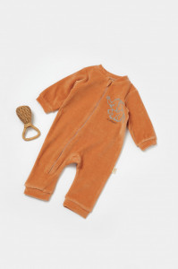 Salopeta Elefant cu maneca lunga din 80%bumbac organic si 20% poliester - Caramiziu, BabyCosy