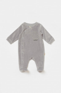 Salopeta Elefant cu maneca lunga si botosei din 80%bumbac organic si 20% poliester - Gri, BabyCosy