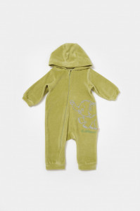 Salopeta Elefant cu maneca lunga si gluga din 80%bumbac organic si 20% poliester - Verde, BabyCosy