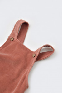 Salopeta Velvet cu bretele din 80%bumbac organic si 20% poliester - Caramiziu, BabyCosy - Img 2