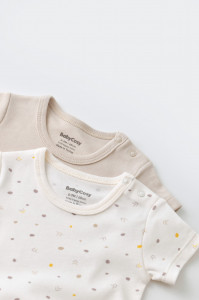Set 2 body-uri bebe unisex -100% bumbac organic - Ecru cu buline, BabyCosy - Img 4