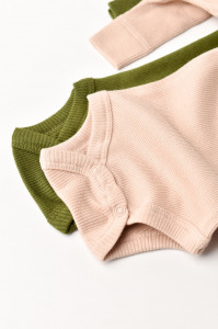 Set 2 body-uri cu maneca lunga bebe unisex din bumbac organic si modal - Verde/Blush, BabyCosy - Img 4