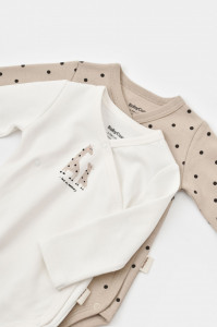 Set 2 body-uri cu maneca lunga petrecute, Girafa, Baby Cosy, 100% bumbac organic