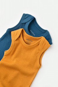 Set 2 body-uri fara maneci bebe unisex din bumbac organic si modal - Bleumarin/Sofran, BabyCosy - Img 4