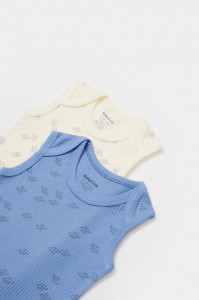 Set 2 body-uri fara maneci Printed, BabyCosy, 50% modal+50% bumbac, Ecru/Lavanda