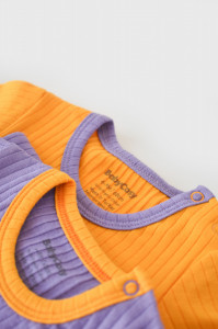 Set 2 body-uri Ribana Bebe Unisex din bumbac organic si 5%elastan - Galben/Mov BabyCosy - Img 10