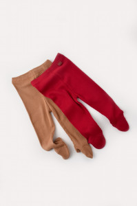 Set 2 pantaloni cu botosei bebe unisex din bumbac organic si modal - Maro/Rosu, BabyCosy