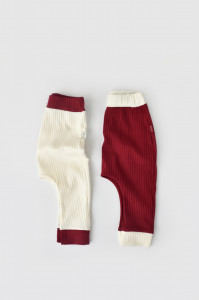 Set 2 pantaloni Ribana Bebe Unisex din bumbac organic si 5%elastan - Ecru/Bordo, BabyCosy - Img 3