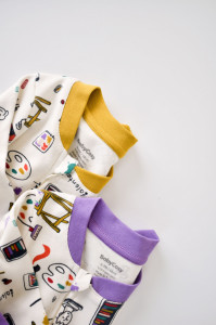 Set 2 salopetele cu maneca lunga si panataloni lungi cu fermoar - 100%bumbac organic - Galben si Mov, Baby Cosy