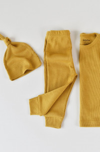 Set 3 piese: bluzita cu maneca lunga, pantaloni lungi si caciulita din bumbac organic si modal - Sofran, BabyCosy - Img 7