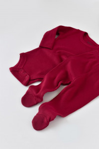 Set 3 piese: body cu maneca lunga, pantaloni lungi cu botosei si caciulita din bumbac organic si modal - Rosu, BabyCosy - Img 9