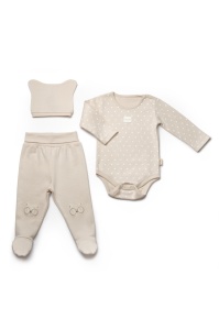 Set 3 piese: body, pantaloni si caciulita TeddyBear, BabyCosy, 100% bumbac