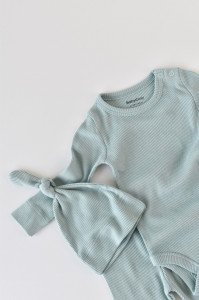 Set 4 piese: bluza, pantaloni, caciulita si manusi din bumbac organic si modal - Mint, BabyCosy - Img 7