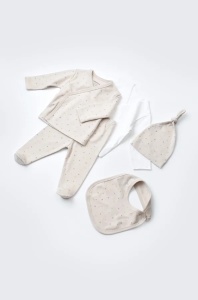 Set de 5 piese pentru nou nascut - 100% bumbac organic - Crem cu buline, Baby Cosy