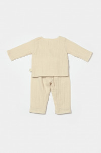 Set bluza cu nasturi si pantaloni , Winter muselin, 100% bumbac - Stone, BabyCosy