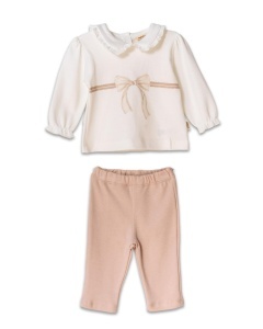 Set bluză cu volănaș și pantalonași, Bow, BabyCosy, 100%bumbac organic - Img 8