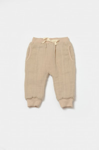 Set bluza dublata si pantaloni Ursulet, Winter muselin, 100% bumbac - Apricot, BabyCosy