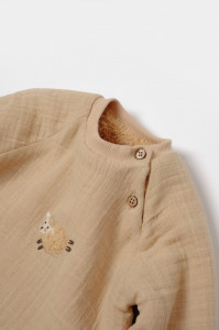 Set bluza dublata si pantaloni, Winter muselin, 100% bumbac - Apricot, BabyCosy