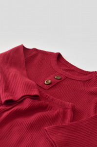 Set bluzita cu maneca lunga si pantaloni lungi din bumbac organic si modal - Rosu BabyCosy - Img 3