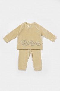 Set bluzita si pantaloni Elefant, 80%bumbac organic si 20% poliester - Stone, BabyCosy