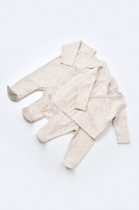 Set de 10 piese pentru nou nascut - 100% bumbac organic - Crem cu buline, BabyCosy - Img 5