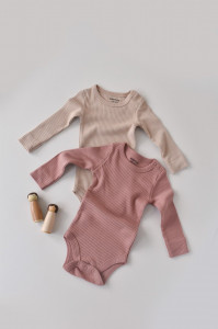 Set de 2 body-uri cu maneca lunga din bumbac organic si modal - Roz/Blush BabyCosy