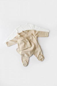 Set de 5 piese pentru nou nascut - 100% bumbac organic - Crem, BabyCosy - Img 9