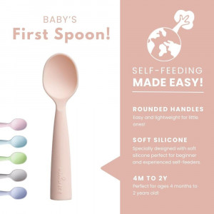 Set de lingurite bebelusi Miniware, 100% silicon alimentar, Grey+Cotton candy