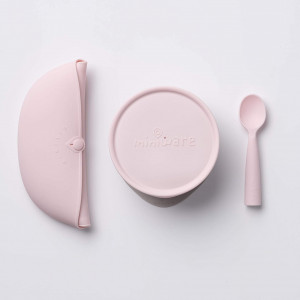 Set diversificare hrana bebelusi Miniware First Bites, 100% din materiale naturale biodegradabile, 4 piese, Cotton candy
