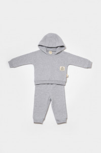Set hanorac cu gluga si pantaloni, Two thread, 100%bumbac organic - Gri, BabyCosy